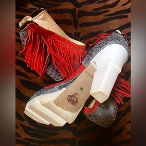 Prophecy Gray Heels with Light Red Suede Fringe